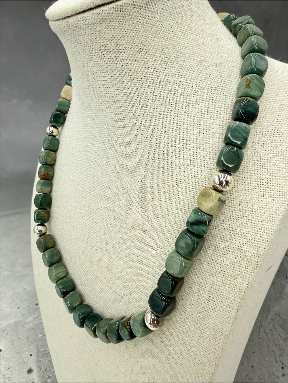 Jay King DTR Natural Green Snakeskin Jasper Sterling Necklace 18-20” 60g Vintage